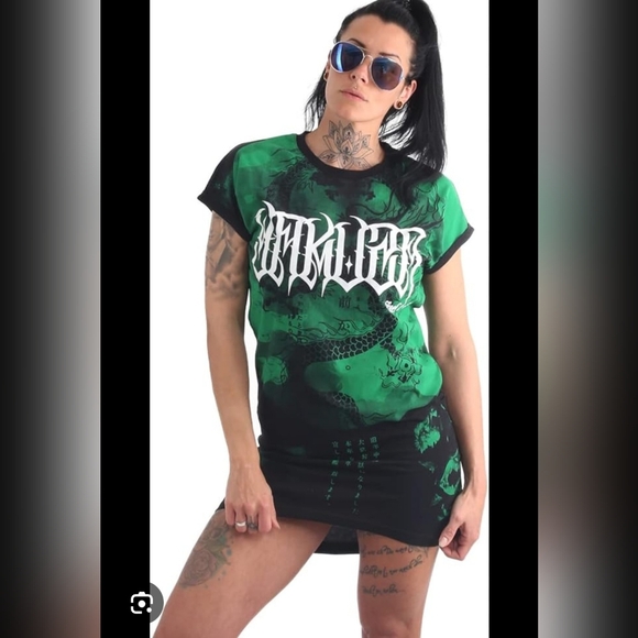 NEW Yakuza Streetwear Green Dragon T-Shirtdress Grunge Gangster Y2K 90s Large - Picture 11 of 11